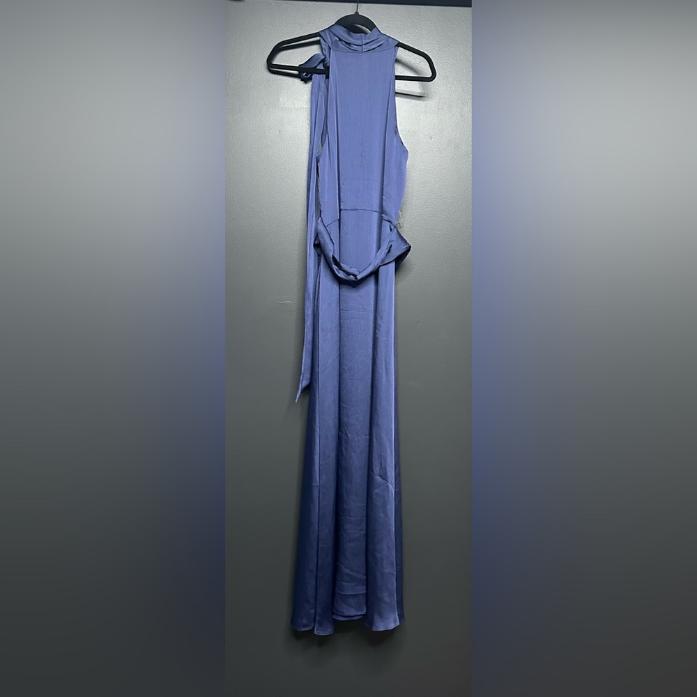 NWT Sachin and Babi Kayla Gown Tie Neck Maxi Crinkle Dress Deep Cobalt 10 - Picture 6 of 7